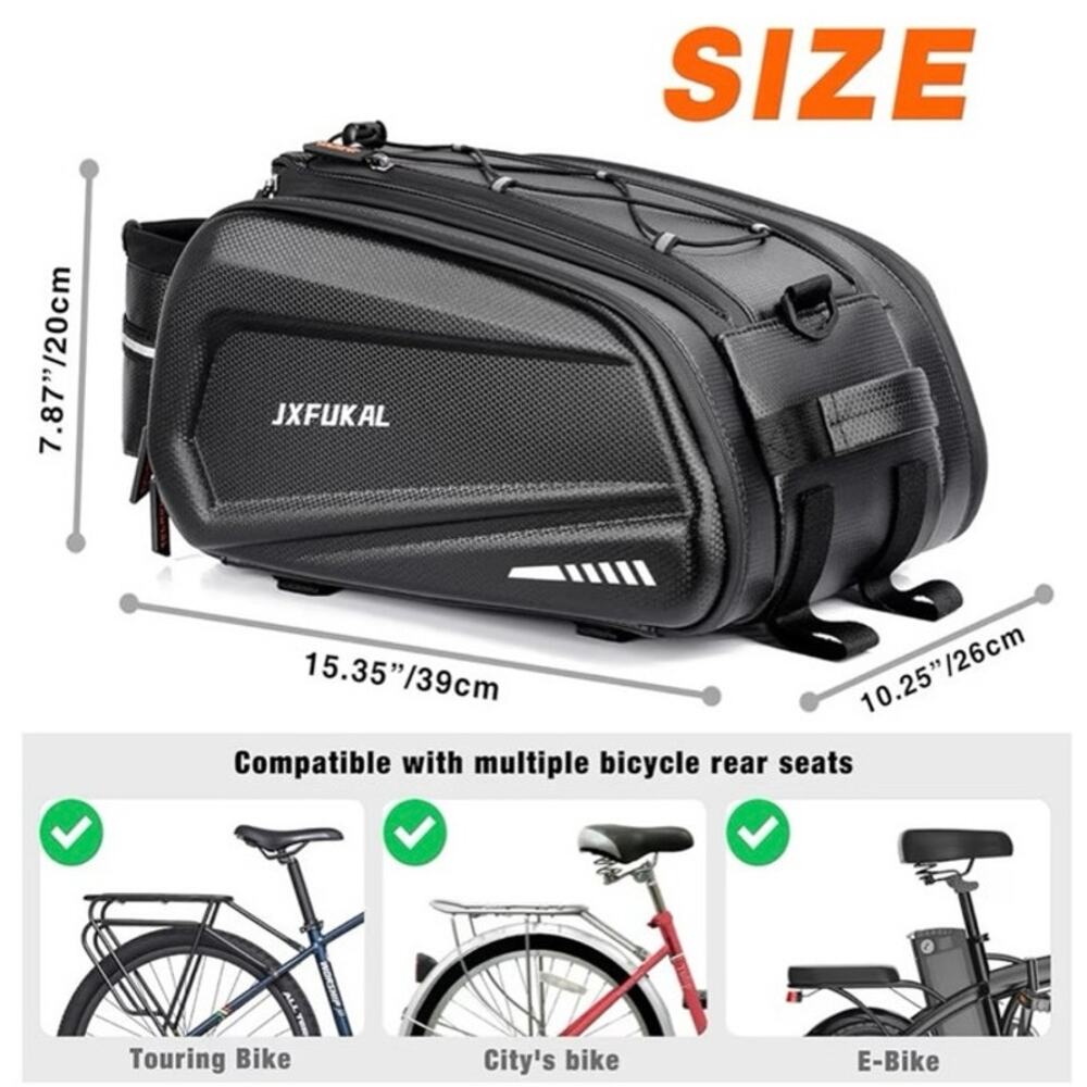 Hard Shell Waterproof Bike Bag for Rear Rack Reflector Rain Cover Shoulder Strap - Picture 16 of 16
